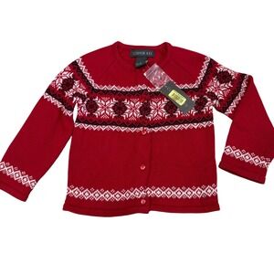 Copper Key Holiday Cardigan Sweater‎ Snowflake Knit Red Cotton Size 3
